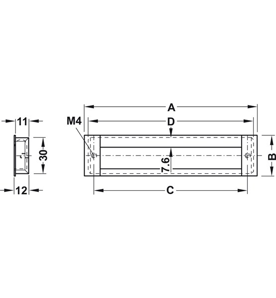 RUČKA UKOPNA ALU MAT 175x34mm/160mm