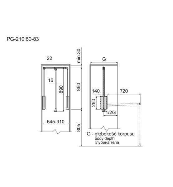 GARDEROBNI LIFT 600-830mm, 12kg CRNA/CROM