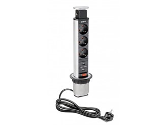 UGRADBENA IZVL.UTIČNICA ALU IP20,3xŠUKO,2xUSB,1,5m