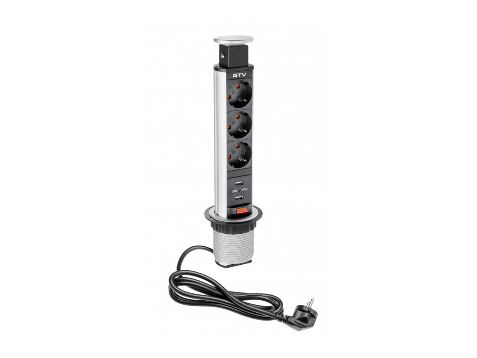 UGRADBENA IZVL.UTIČNICA ALU IP20,3xŠUKO,2xUSB,1,5m