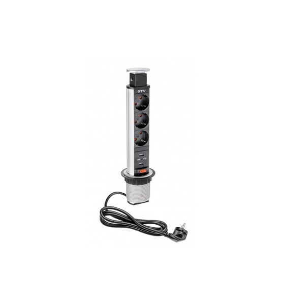 UGRADBENA IZVL.UTIČNICA ALU IP20,3xŠUKO,2xUSB,1,5m