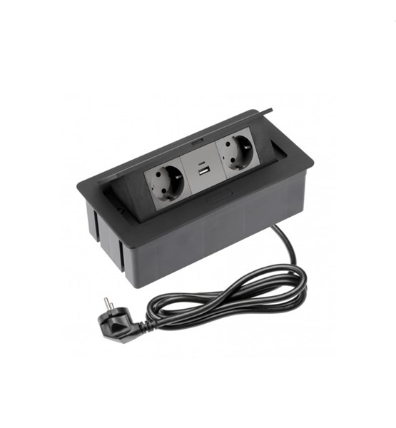 STOLNI EL.PRIKLJUČAK SOFT, 2xSCHUKO+2xUSB,CRNI