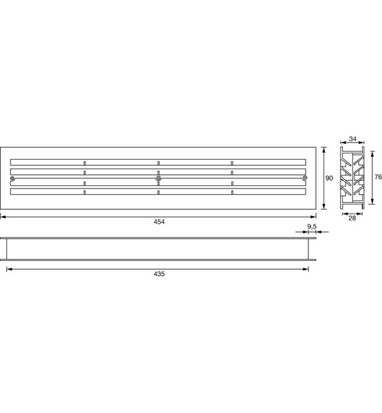 VENTILACIJSKA REŠETKA PVC SMEĐA 454x90mm