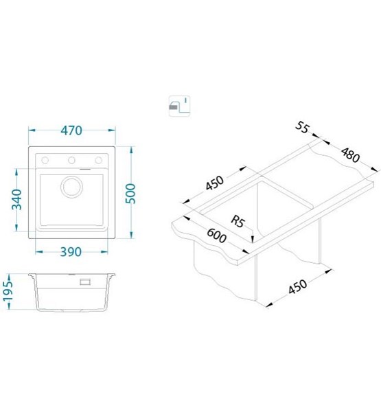 SUDOPER GRANITAL ATROX 20 ALVEUS 470x500mm G11