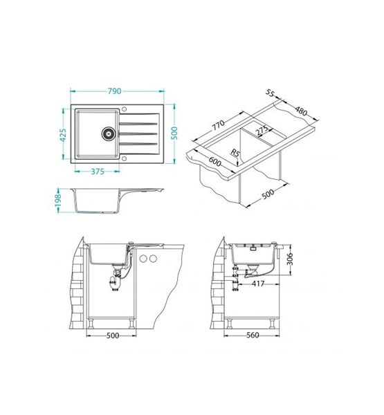 SUDOPER GRANITAL CADIT 20 ALVEUS 790x500mm G11