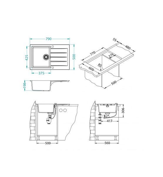 SUDOPER GRANITAL CADIT 20 ALVEUS 790x500mm G81